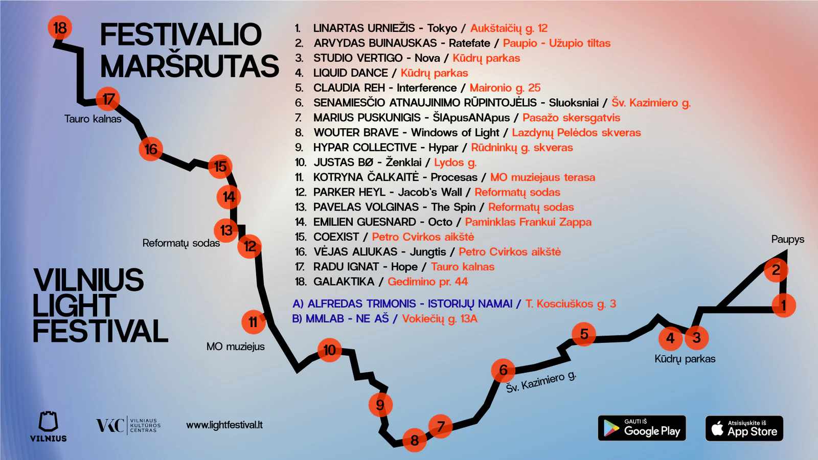 Route map of the 3rd Vilnius Light Festival